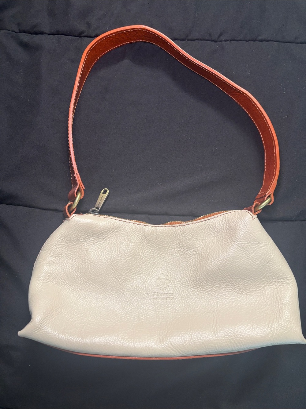 Cream Leather Shoulder Bag with Tan Strap